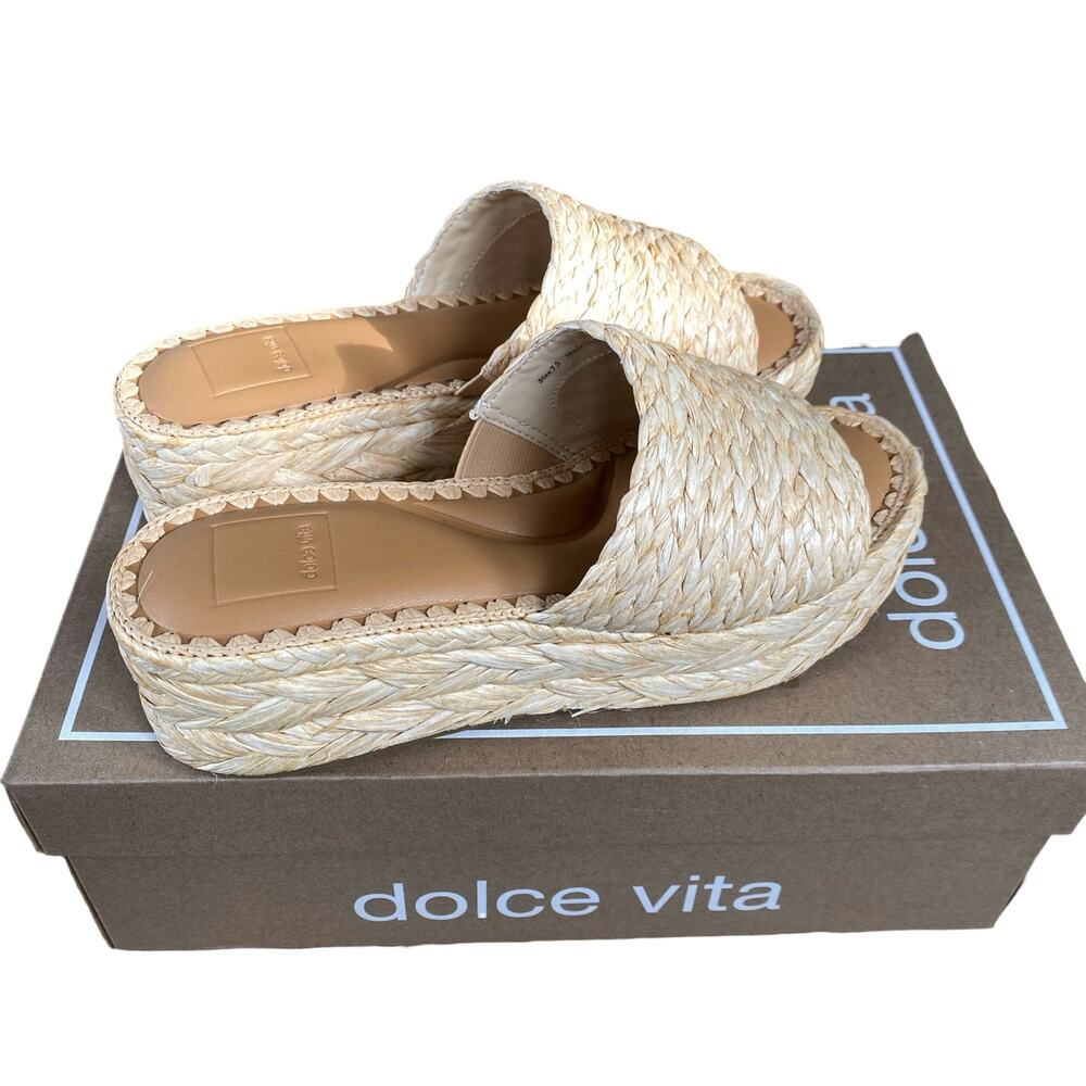 Dolce Vita Chavi Raffia Platform Slide Sandals Espadrille Sz 7.5 Lt Natural Bojo